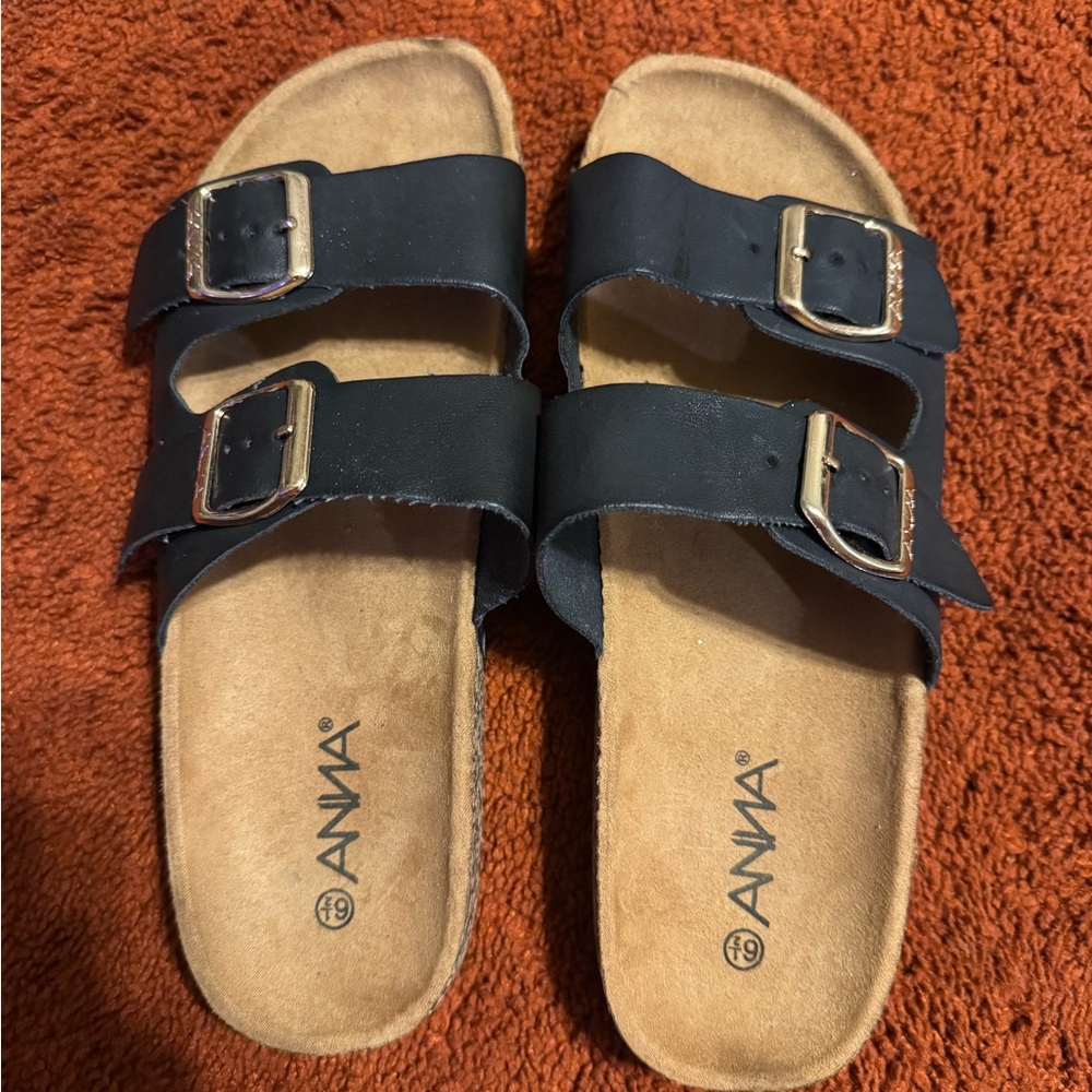 Anna black birk sandal with double straps